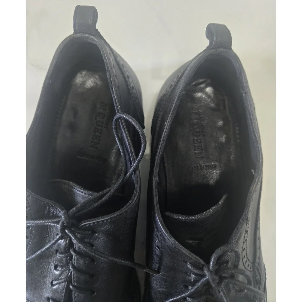 Alexander Mqueen Wingtip Black Leather Oxford Shoes EU42 US9